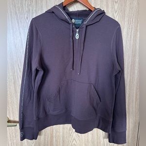 Christine Alexander Brown Swarovski Crystal Trim Hoodoe Zip Sweater Women’s XL